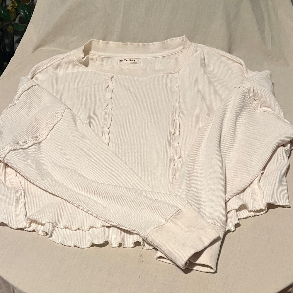 Free People WTF thermal top ivory oversized drop shoulder long sleeve